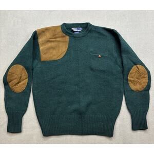 Polo Ralph Lauren Hunting Sweater Sz 44 L Suede Elbow And Shoulder Patches Green